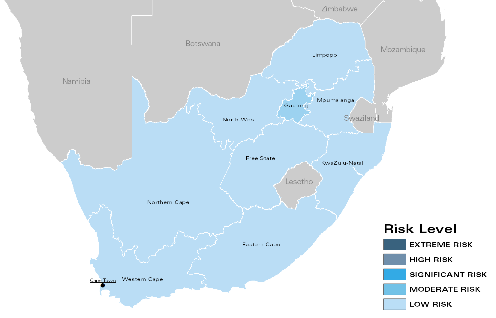 Fig. 1: Regional Risk Levels for South Africa (opposition) in February 2018