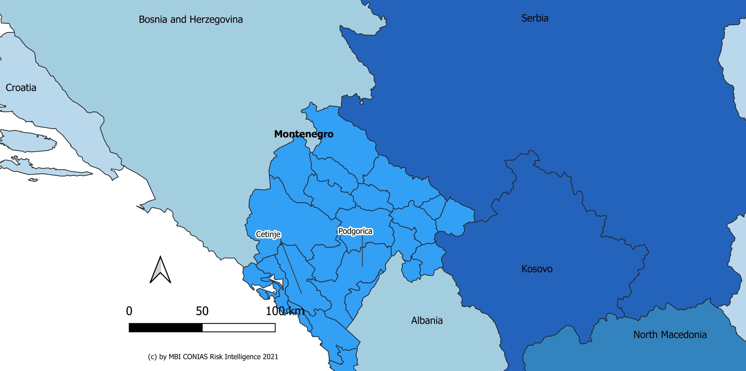 Geografische Darstellung Montenegro Serbien