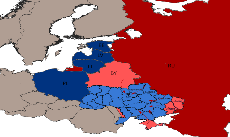 Karte, die den Ukraine Konflikt veranschaulicht
