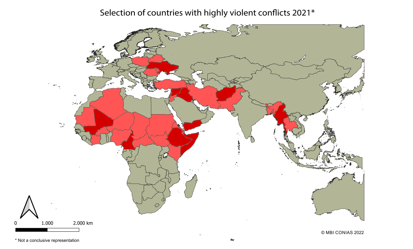 Selection of countries with highly violent conflicts 2021